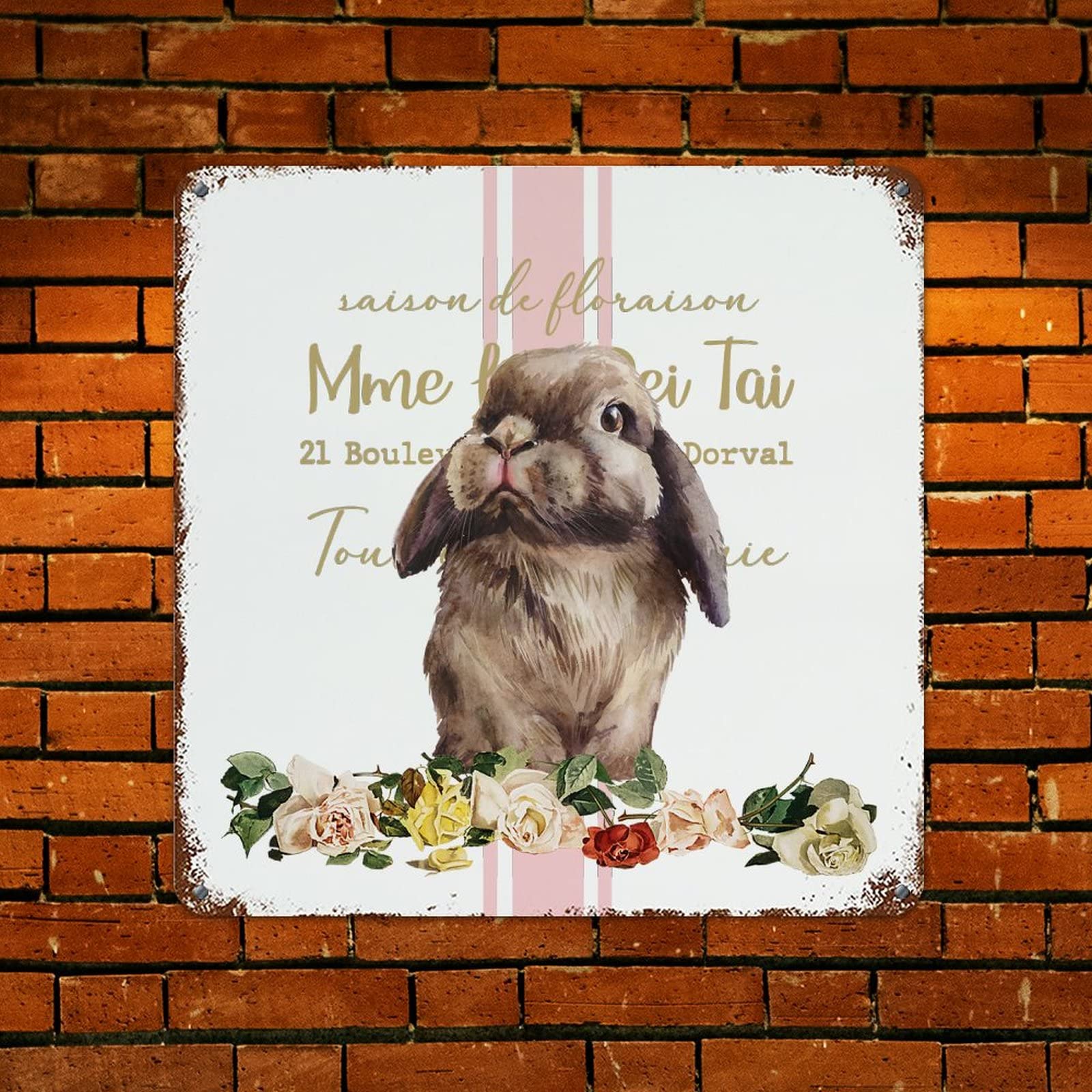 WoGuangis Targa Decorativa Da Parete In Metallo Happy Easter Flowers – Cartello Floreale Con Scritte In Stile Francese, Motivo A Strisce Rosa, Dimensioni 20x30 Cm, Facile Da Appendere, Per Interni Ed Esterni
