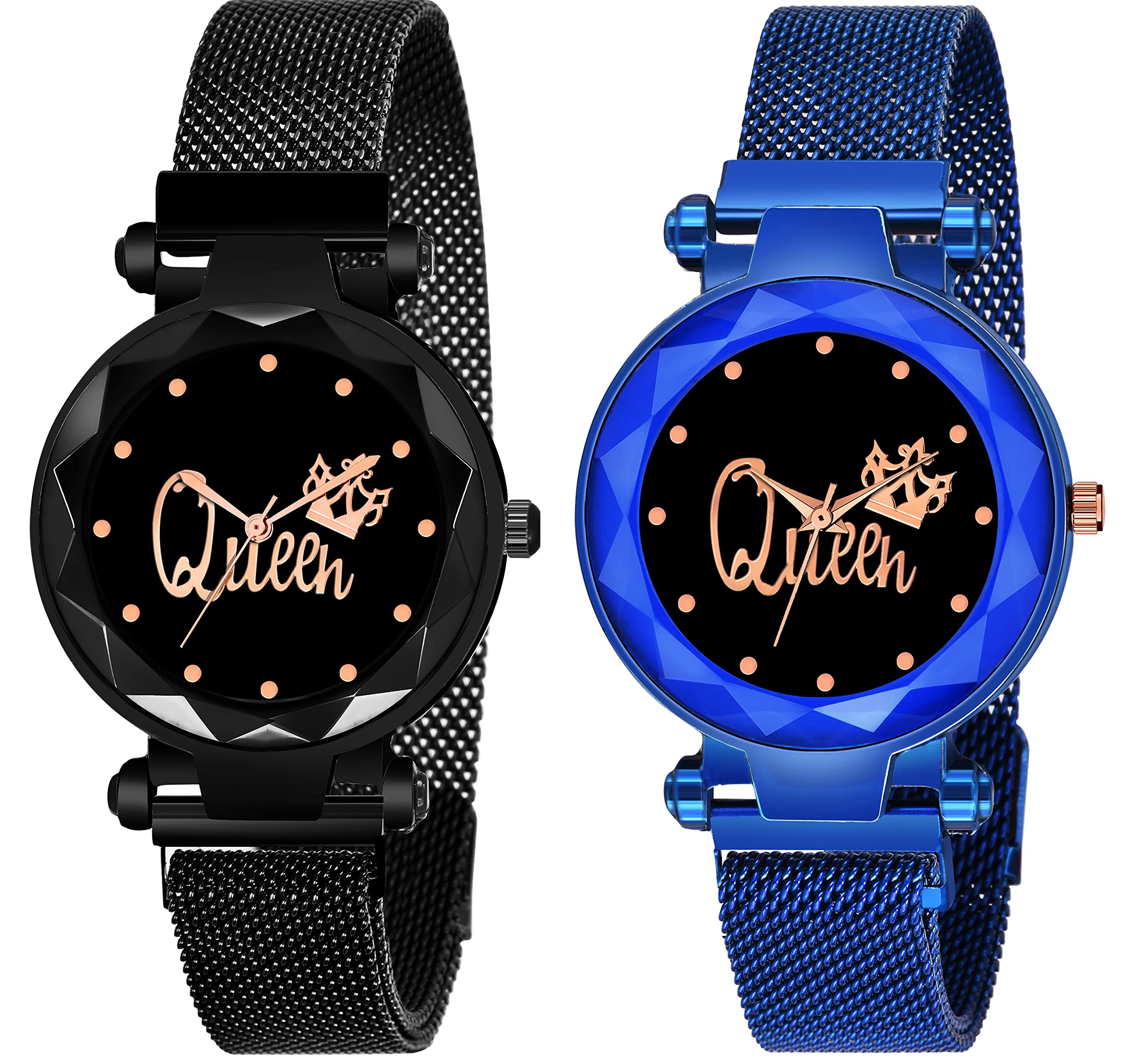 CERO Womens Queen Dial Magnetic Belt Analog Watches (Black, Blue) - Combo Pack of 2 (B09H7CBDSS) Amazon Price History, Amazon Price Tracker