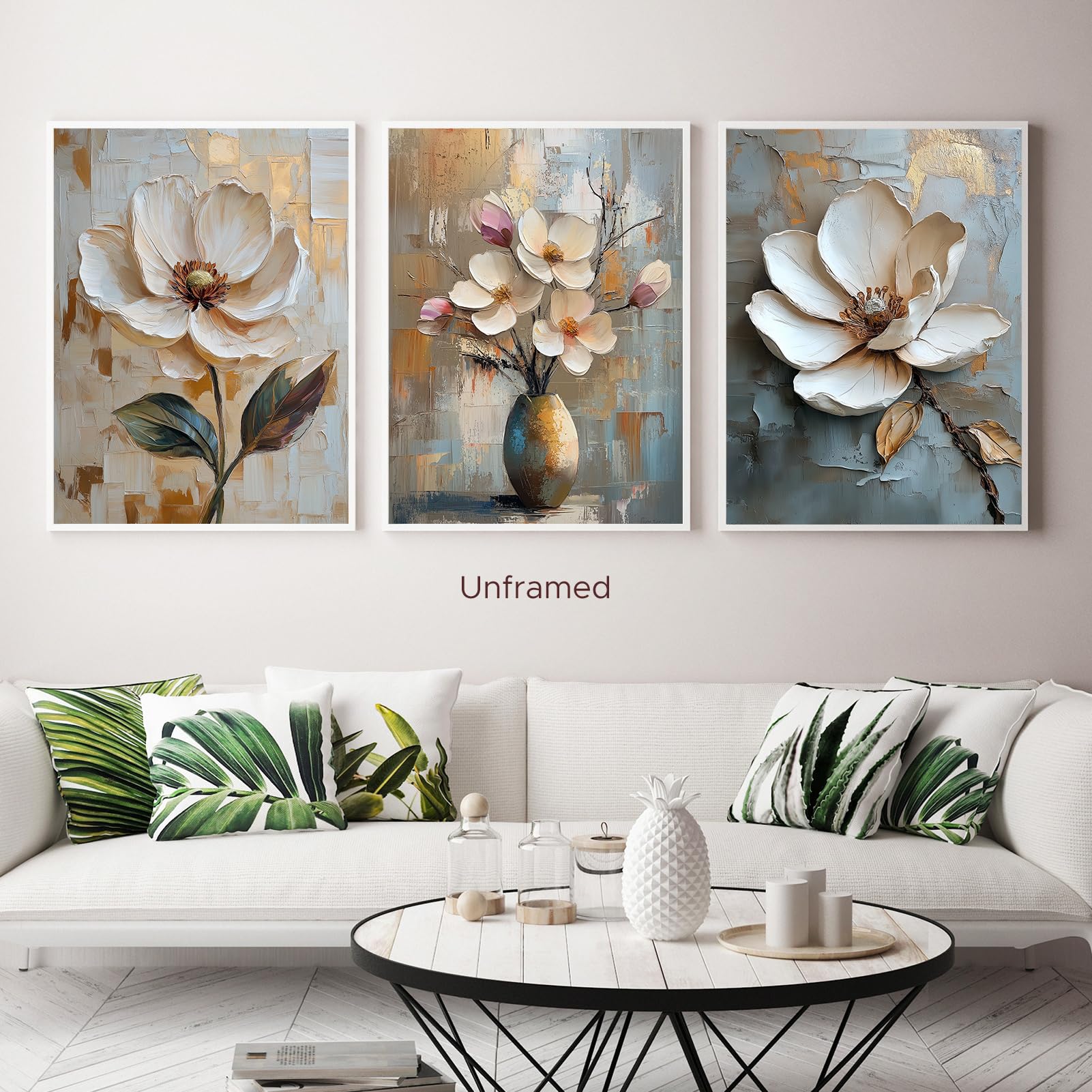 Tableau Moderne Abstrait Floral Sur Toile - Multi-Toile - Encadré Prêt à Accrocher - Édition Limitée - 2023