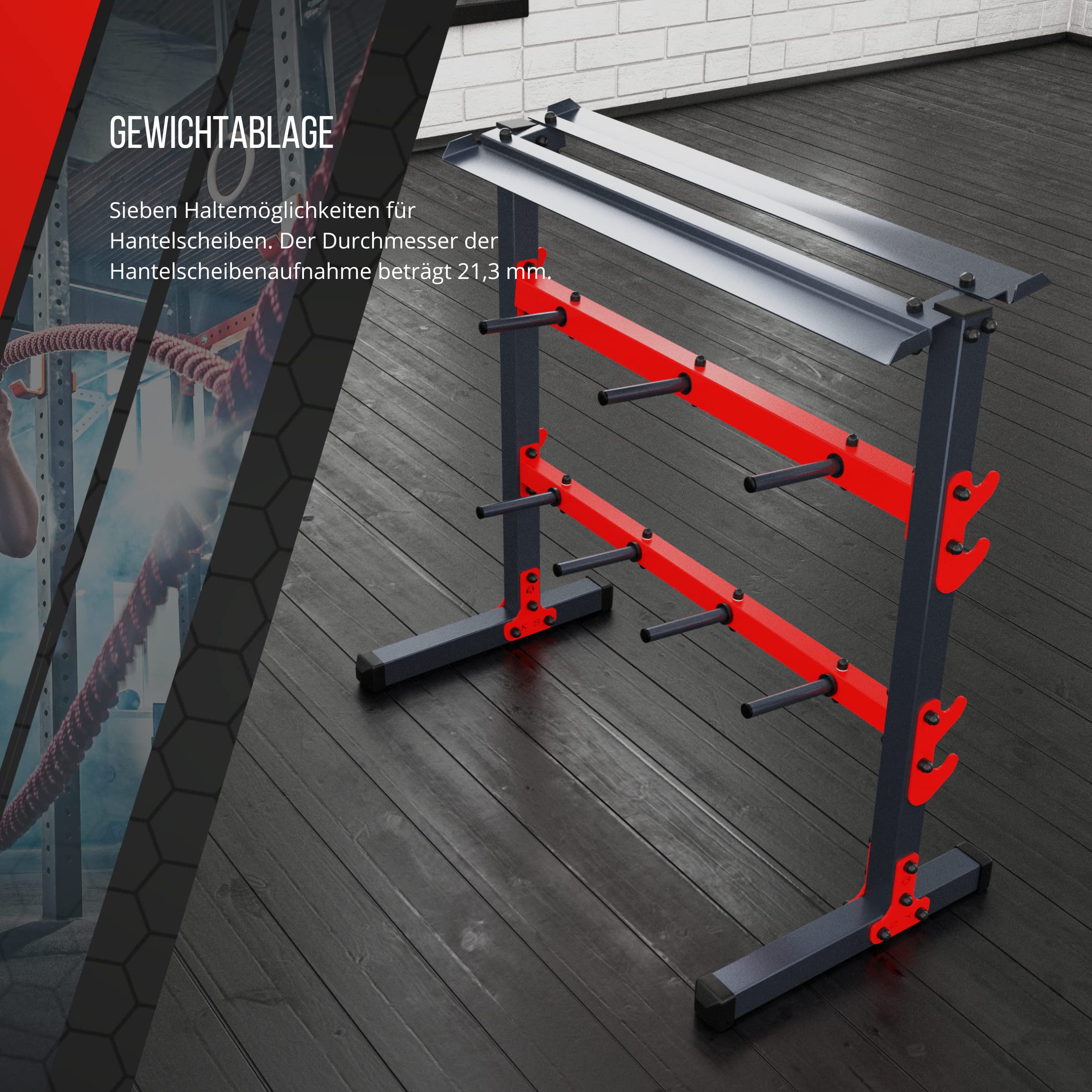 K-Sport: Soporte de pesas para todos los discos de peso, soporta hasta 250 kg, soporte para pesas con 7 barras de carga, soporte para pesas
