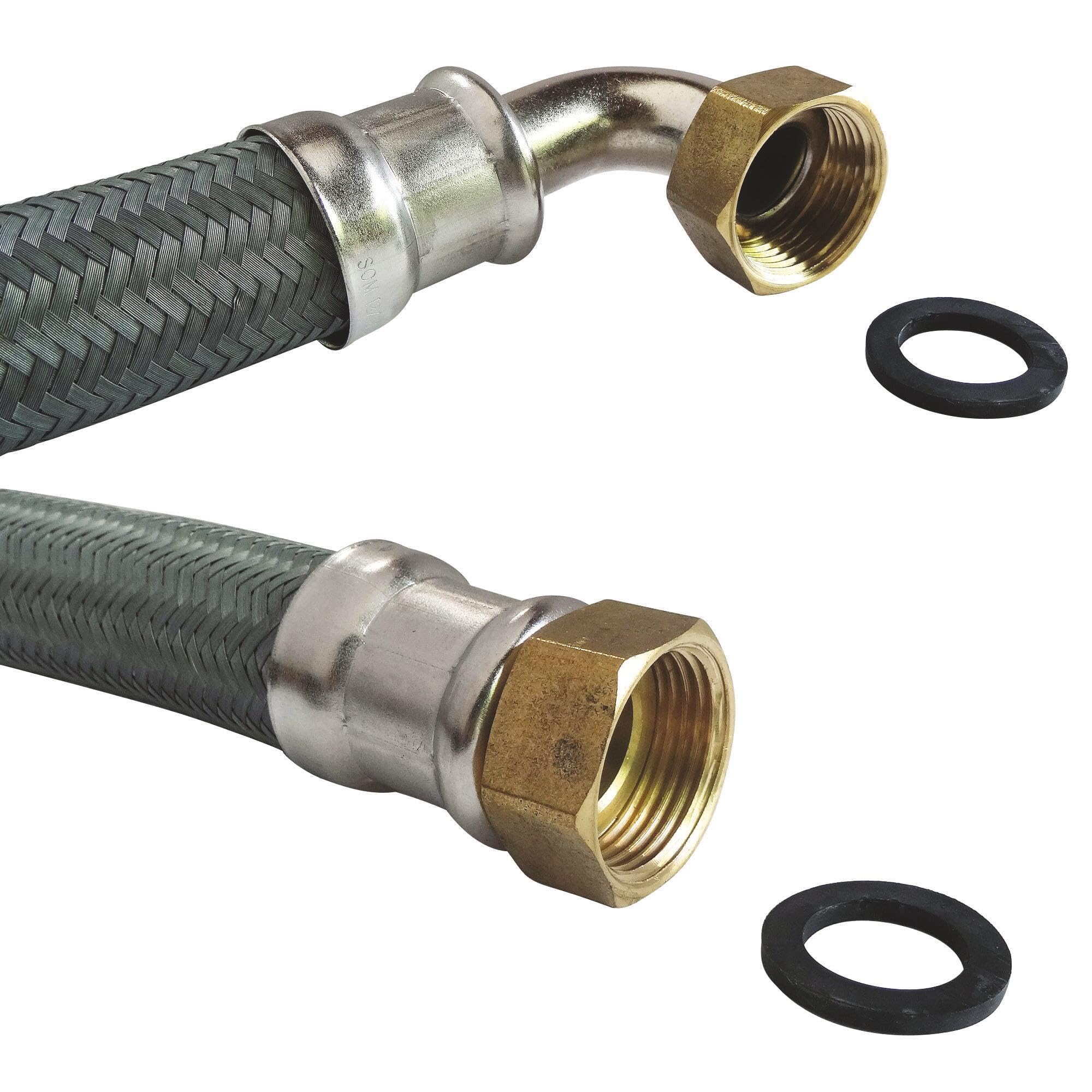 SOMATHERM FOR YOU, Flexible chauffage 1" avec écrou tournant et coudé, longueur 500 mm, DN26, tresses acier galvanisé, raccords laiton, tuyau EPDM, max 90°C, pression 6 bars