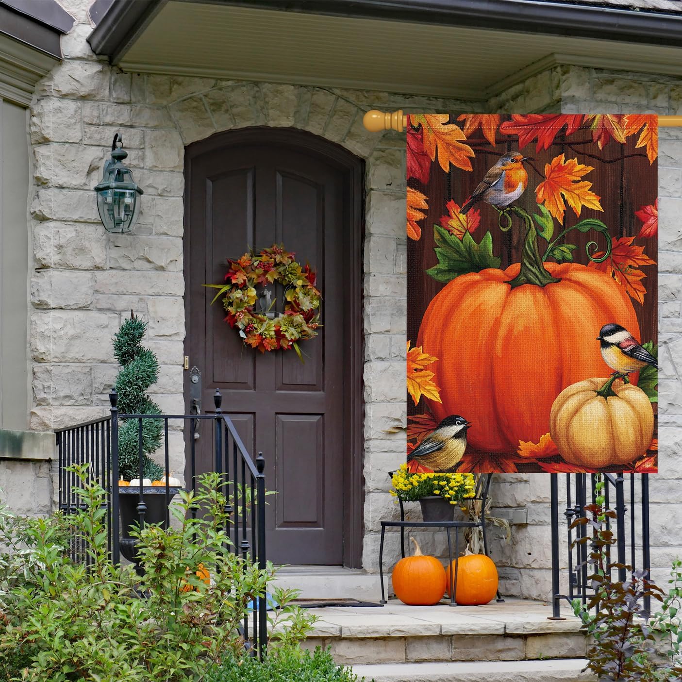 Louise Maelys Welcome Fall Garden Flag 28x40 Inch Thanksgiving Pumpkin and birds Large Burlap Double Sided Outdoor Yard Flag Autumn Outside House Decoration (Only Flag) - Image 3