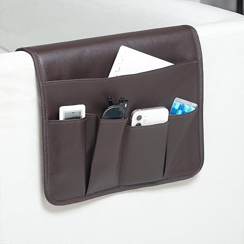 PU Leather Sofa Armrest Organizer, Armchair Magazine Holders, Waterproof Remote Holder for Recliner Couch with 1 Large Pocket, 4 Small Pockets for disponible en Yaxa Peru