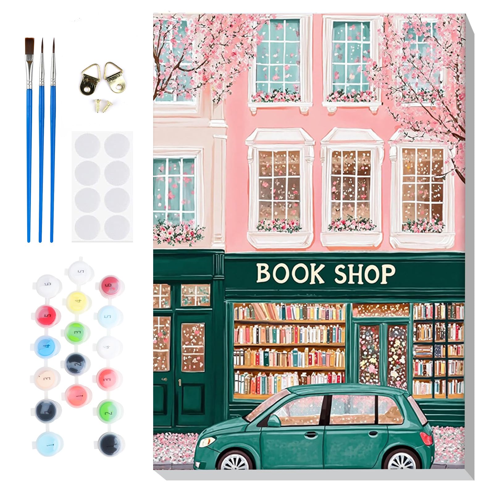 Lxmsja Bookstore Paint by Numbers for Adults Beginners with Frame, Painting by Numbers Street Scene on Canvas, DIY Acrylic Painting Art and Crafts Kit Gifts for Home Wall Decor, 8x12in