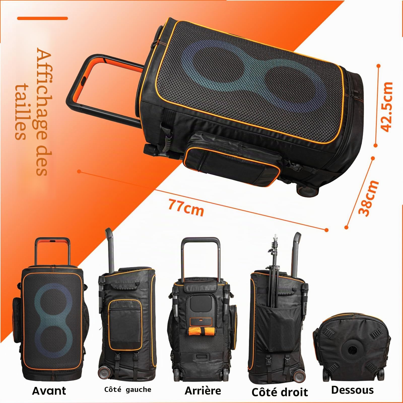 Sac à roulettes JBL PartyBox 520 – Housse de protection, rangement portable pour haut-parleur et accessoires, sac de voyage durable pour DJ