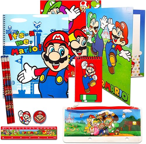 Miniatura 2 de Paquete económico de suministros escolares de Nintendo Super Mario - carpetas, marcadores, lápices, borradores y más (suministros escolares de Super