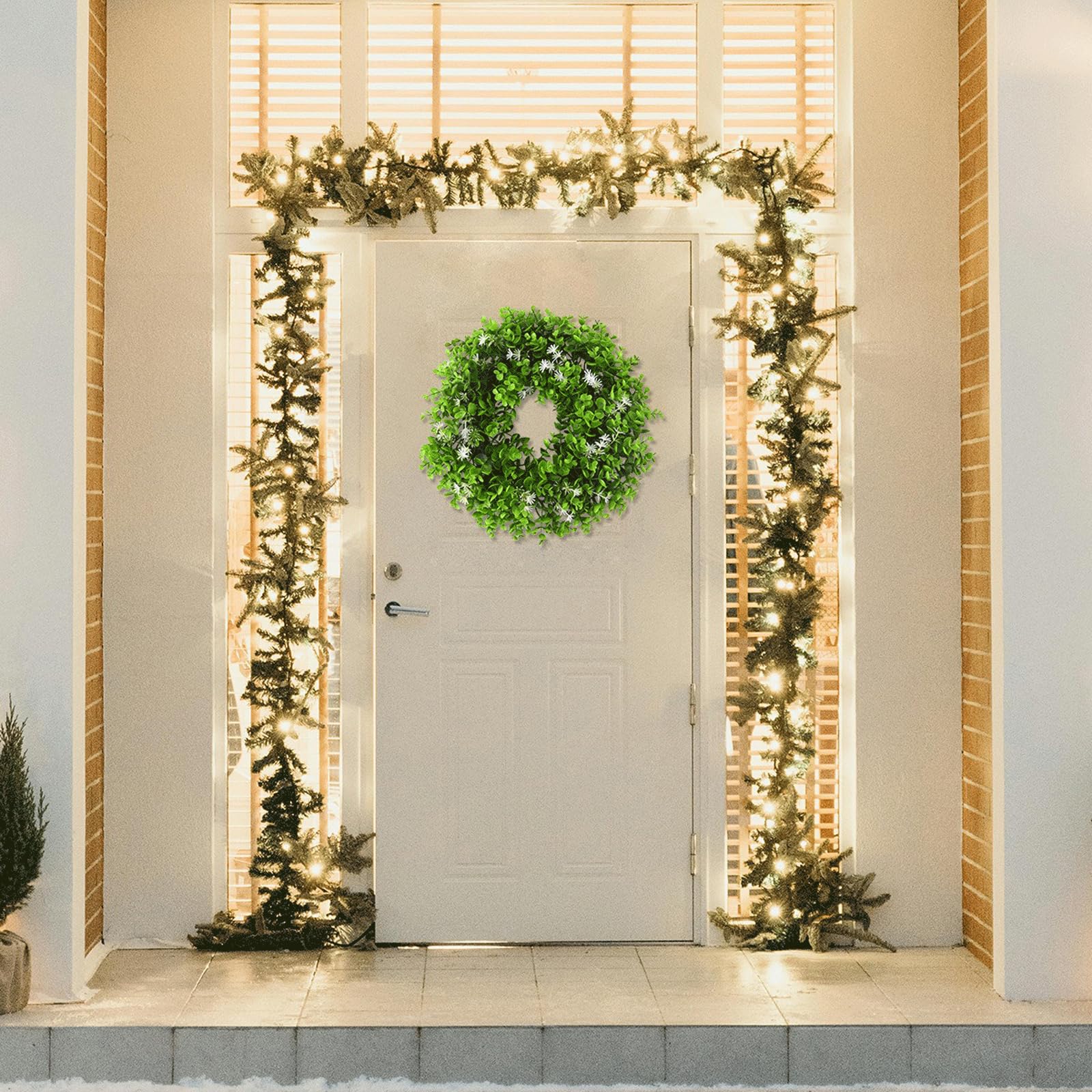 Ghirlanda di eucalipto artificiale per porta d'ingresso, ghirlanda di eucalipto fresca e festosa per porta d'ingresso, decorazione primaverile ed estiva per porta d'ingresso