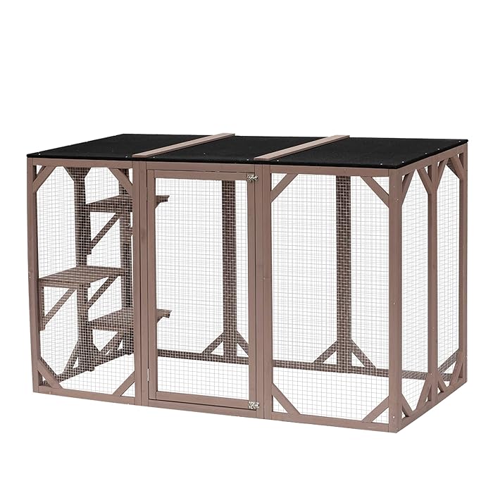 Buy PawHut Wooden Outdoor Cat House Catio Kitten Enclosure Indoor Cage