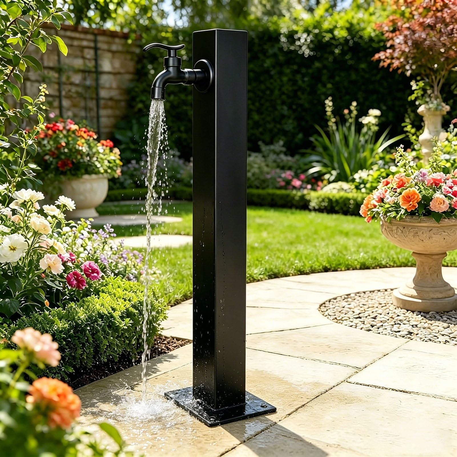 Columna de agua para exterior con grifo, grifo de jardín de acero inoxidable 304 con soporte para manguera, grifos para patio resistente a la congelación y al óxido(Height: 95cm/37.4in)