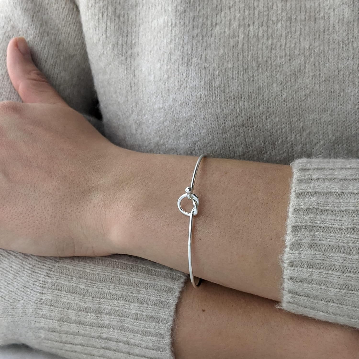 Silverly Friendship Love Knot Sterling Silver Bangles for Women Solid 925 - Classic Friendship Bracelet - Bridesmaid Gift Jewelry - Thin Band Sterling Silver Bracelet for Women