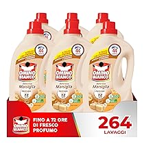 Omino Bianco – Detersivo Lavatrice Liquido, 264 Lavaggi, Rispetta Colori e Tessuti, Fresco Profumo con Essenza Cuore di Marsiglia, 1760 ml x 6 Confezioni