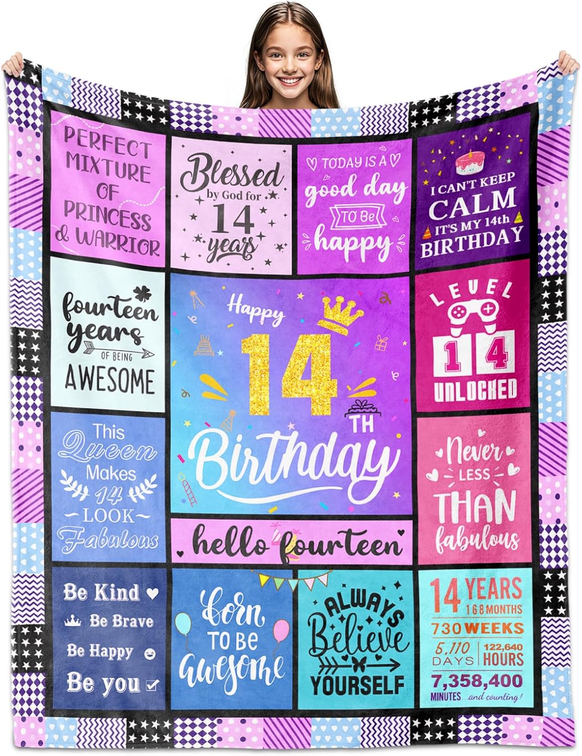 14th Birthday Gifts for 14 Year Old Girls, 14th Decorations for Girls Daughter Granddaughter, Fourteen Year Old Throw Blanket 60" X 50"
