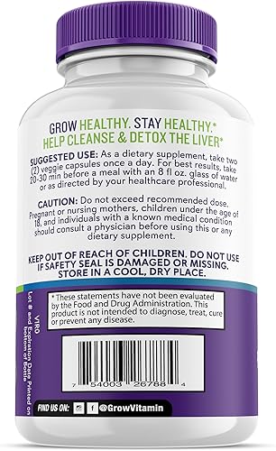 Miniatura 5 de grow vitamin Cápsulas de desintoxicación de limpieza hepática con mezcla única de cardo mariano, alcachofa y extracto de diente de león, suplemento