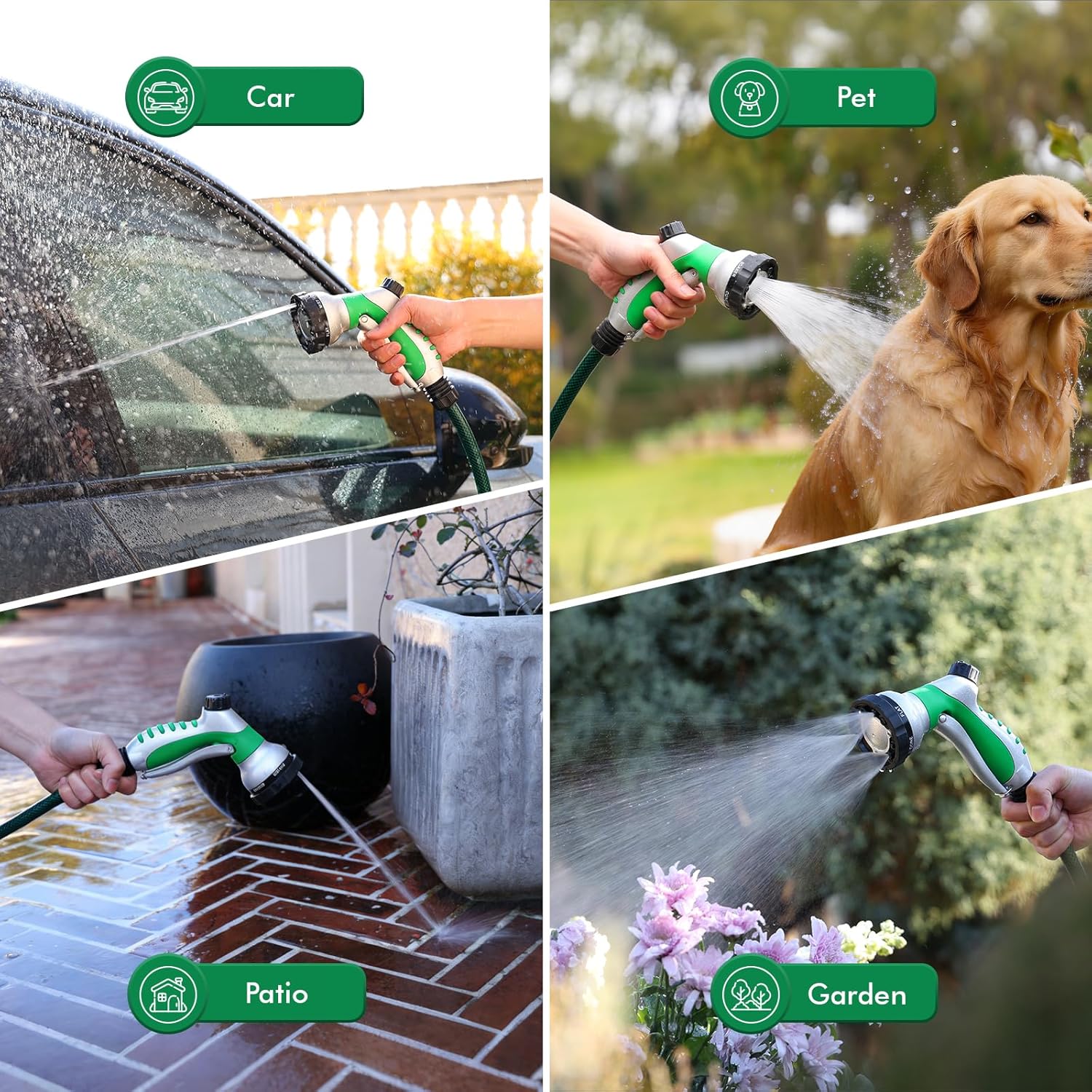 RESTMO Heavy Duty Metal Garden Hose Nozzle, Hose Spray Nozzle with Removable Spray Disc & Trigger Control, High Pressure Sprayer with 6 Adjustable Watering Patterns, for Plants, Car & Pet Washing