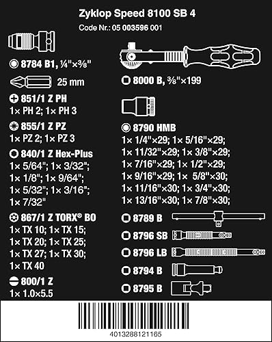 Miniatura 2 de Juego de trinquetes Wera Zyklop 8100 SB 4, de 3 y 8 pulgadas SAE, de 38 piezas