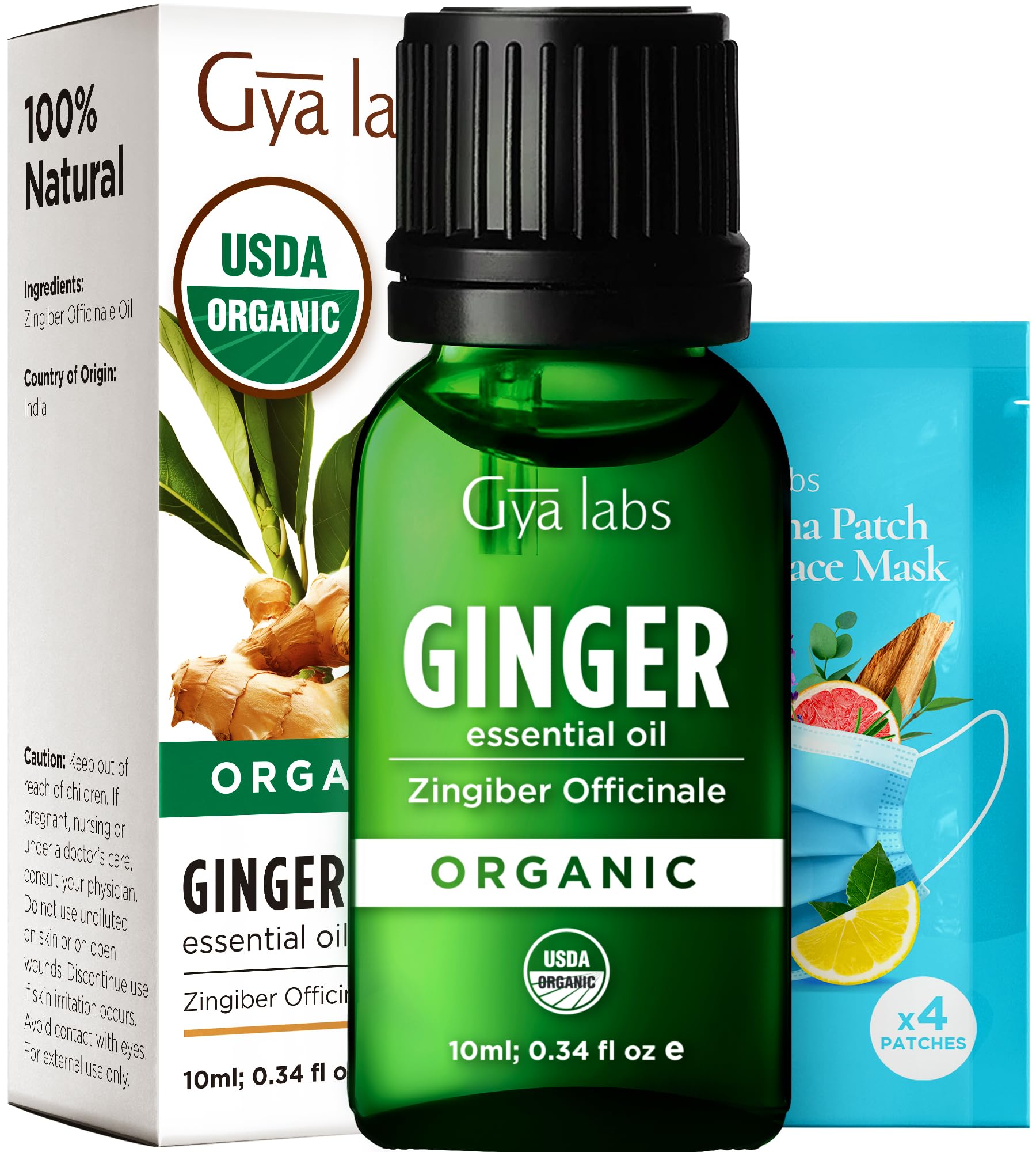 Gya LabsUSDA Certified Organic Ginger Essential Oil for Skin - 100% Pure Natural Organic Ginger Oil for Hair & Diffuser, Natural Aromatherapy for Soothing Comfort (0.34 Fl Oz)USDA OrganicClimatePartner certified
