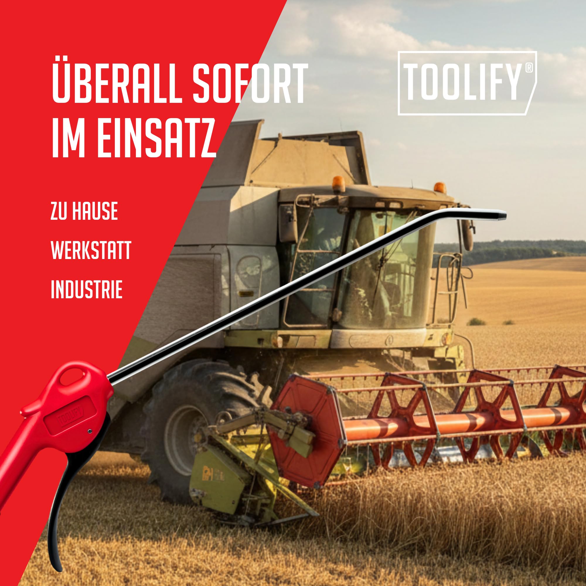 Druckluftpistole lang 1000 mm | max 16 bar | lange Ausblaspistole mit Edelstahlrohr, Schutzkappe, Druckluftnippel, bruchfestes POM Gehäuse | hohe Luftmenge für Profi-Reinigungen