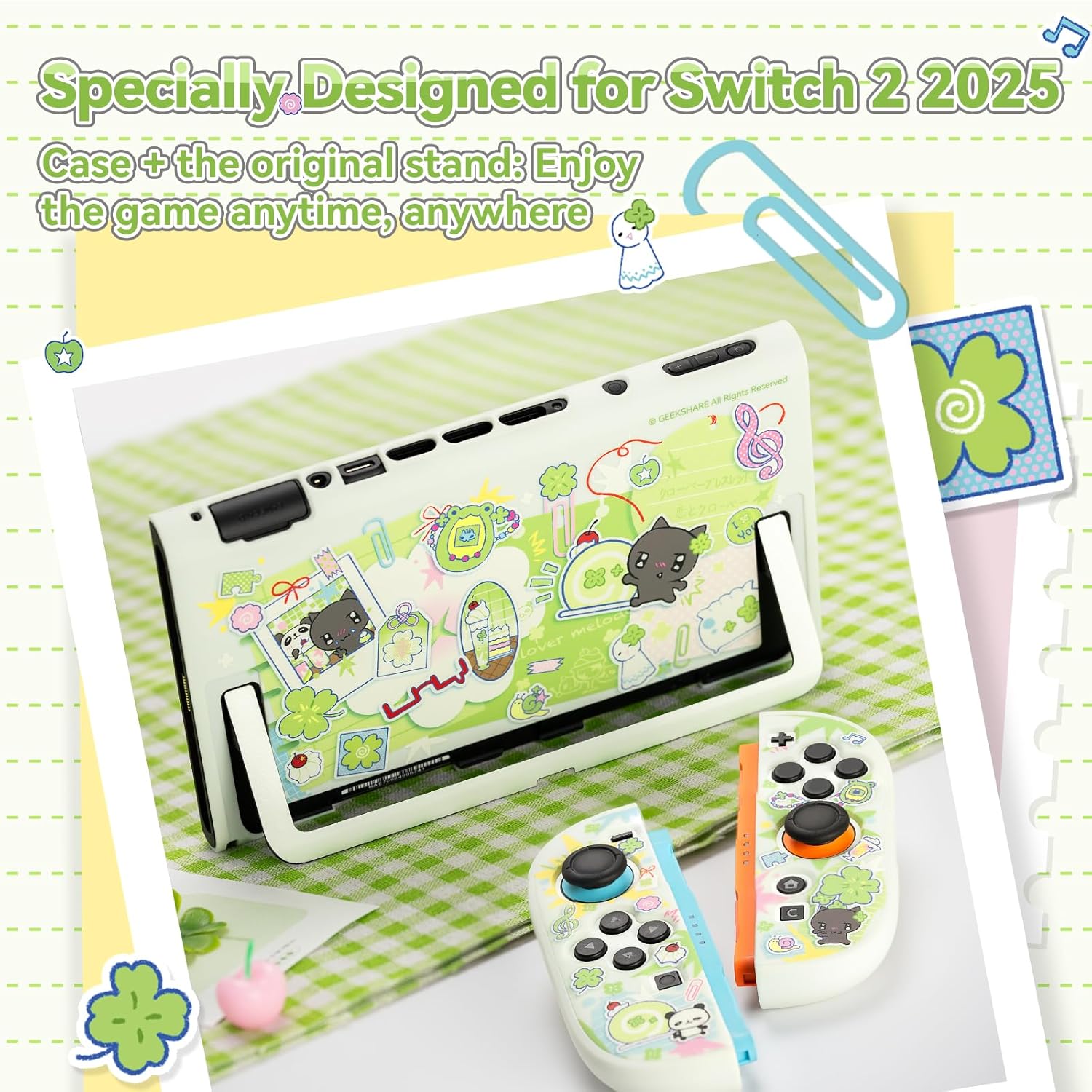GeekShare Slim Protective Case Compatible with Switch 2 (2025), Anti-Scratche and Shock-Absorption Dockable Hard Shell for Switch 2 Game Console - Lucky Clover Memo - Image 2