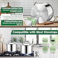 Vista 2 de E-far 10-Piece Stainless Steel Cookware Set and 6-Piece Cooking Utensils Set Bundle, Induction Pots and Pans Set with Tri-Ply Base, Metal Heat