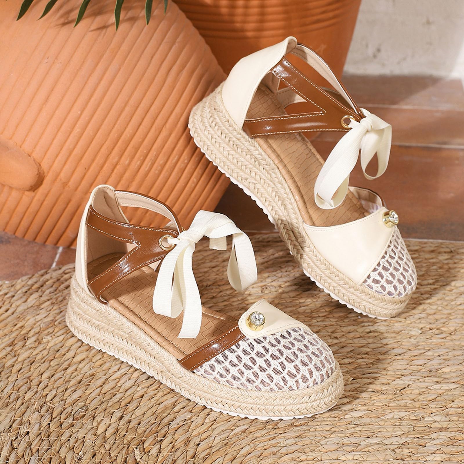 Sandalias Mujer Cuña Verano,Sandalia Mujer Comodas,de Verano Tipo Alpargata con de Cuerda y Tira para Atar al Tobillo para Comodidad Informal Plataforma Casuales para Senderismo Sandalia