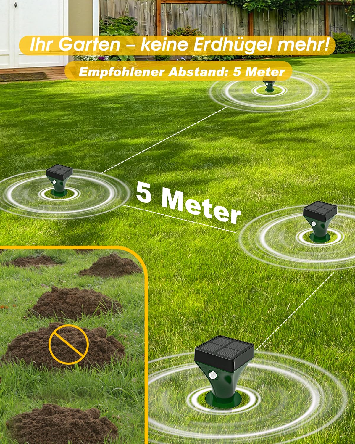 Maulwurf Vertreiber 2er Set, Maulwurfschreck Abwehr gegen Wühlmäuse, Schlangen & Nagetiere, IP65 Wasserdicht, Tiervertreiber für Garten, Rasen & Hof – Unschädlich für Haustiere