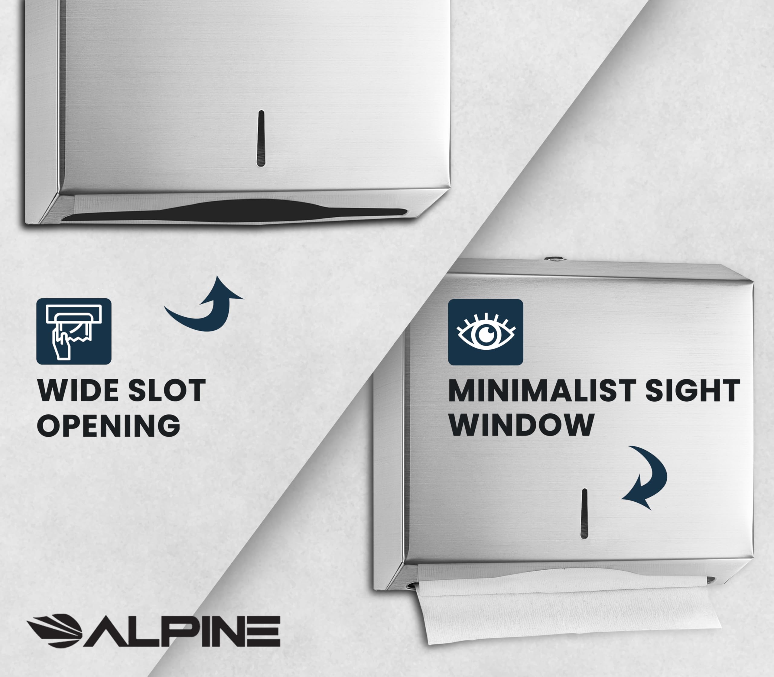 Dispenser Asciugamani Carta Piegati A C Alpine Industries – Acciaio Inox 304, Capacità 200 Asciugamani, Per Bagni Pubblici E Cucine