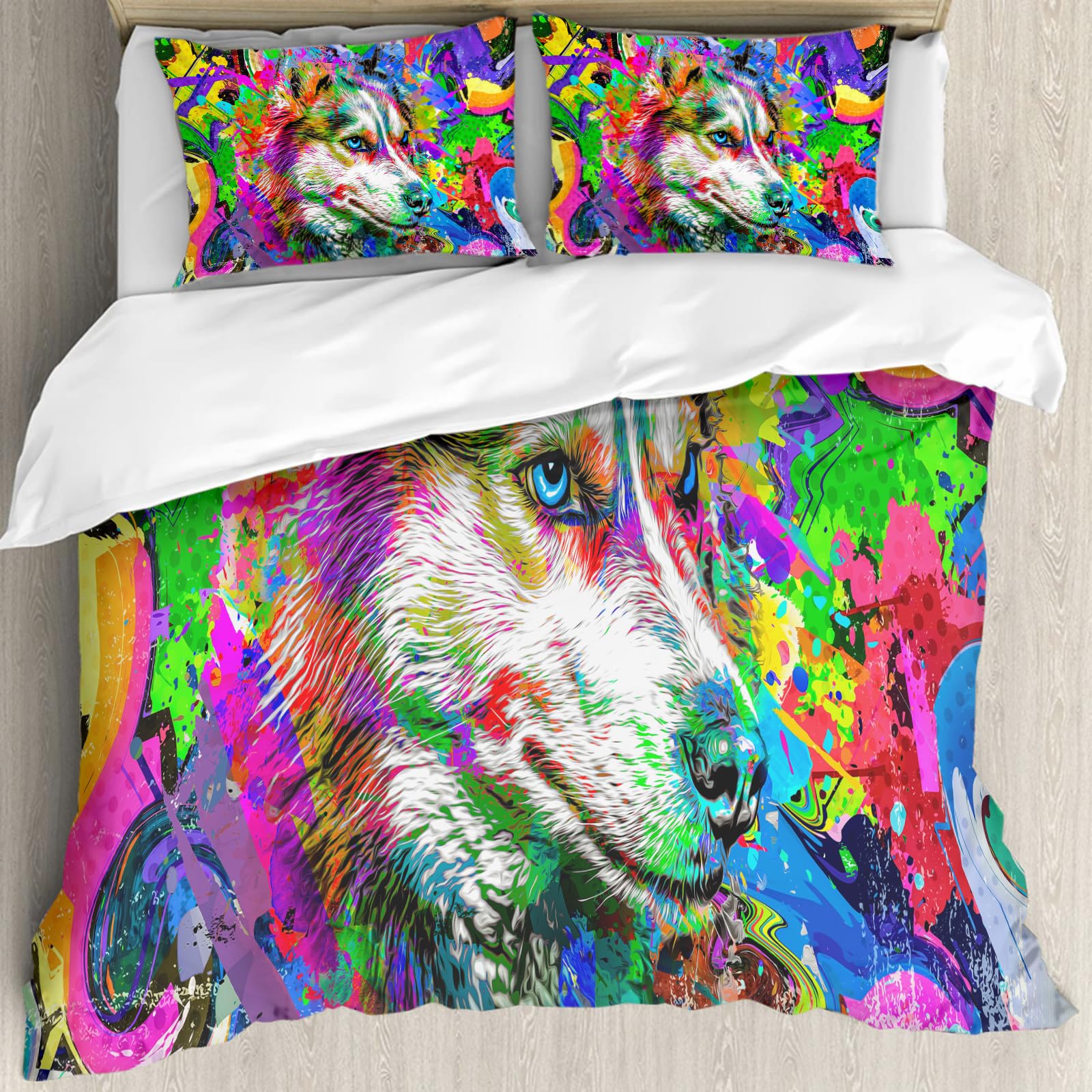 Housse de couette haut de gamme 228x264cm motif chien abstrait textile hypoallergénique