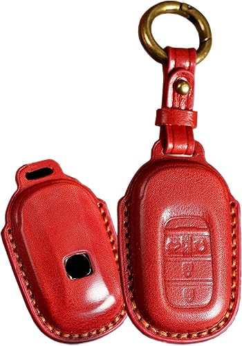 ontto Funda de cuero para llavero de 4 botones con llavero compatible con Honda Civic Accord 2023 Smart Remote Key Housing Rojo