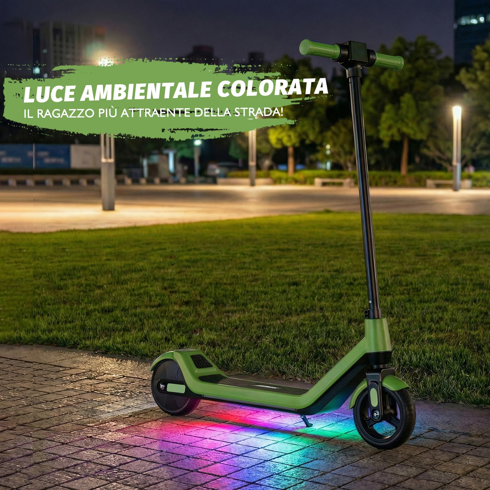 TODIMART T1 Monopattino Elettrico Bambini 6-12 Anni, 3 Velocità 6/10/16 KM/H, Freno Elettronico, Display a LED, Luci LED Colorate, E Scooter per Bambini e Bambine