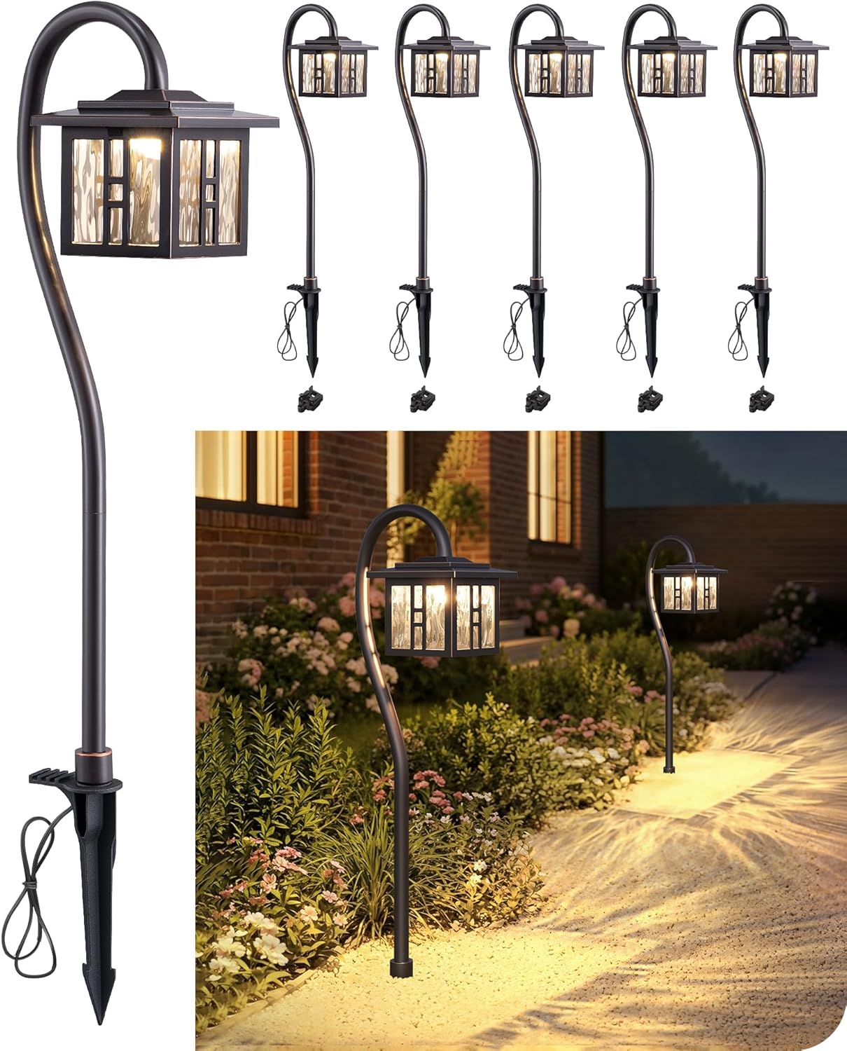 EDISHINE Low Voltage Landscape Lighting, 3W 185LM Oil-Rubbed Bronze Outdoor Landscape Path Lights, Low Voltage Pathway Lights for Garden Driveway, Die-Cast Aluminum, 50,000H, 6-Pack