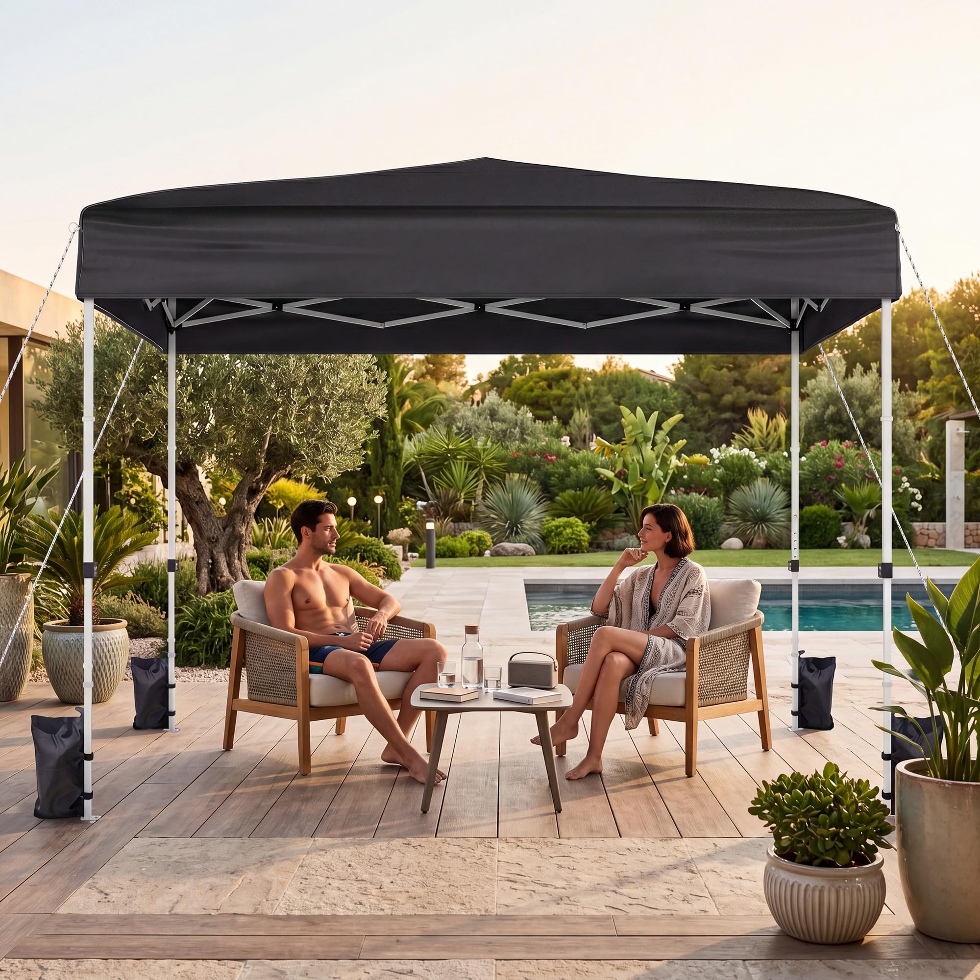 RELAX4LIFE Tonnelle Pliante 3x3 avec Parois, Barnum Pliant 3x3 pour Jardin/Marché/Camping, Cadre en Acier au Carbone, Tissu Oxford Argenté, Gazebo Tente de Réception avec Sac à roulettes (Noir)