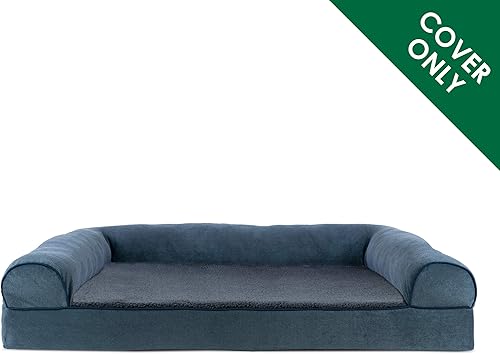 Miniatura 2 de Furhaven - Funda de repuesto para cama de perro, de sherpa y felpilla, estilo sofá, lavable a máquina, color azul Orión, tamaño L