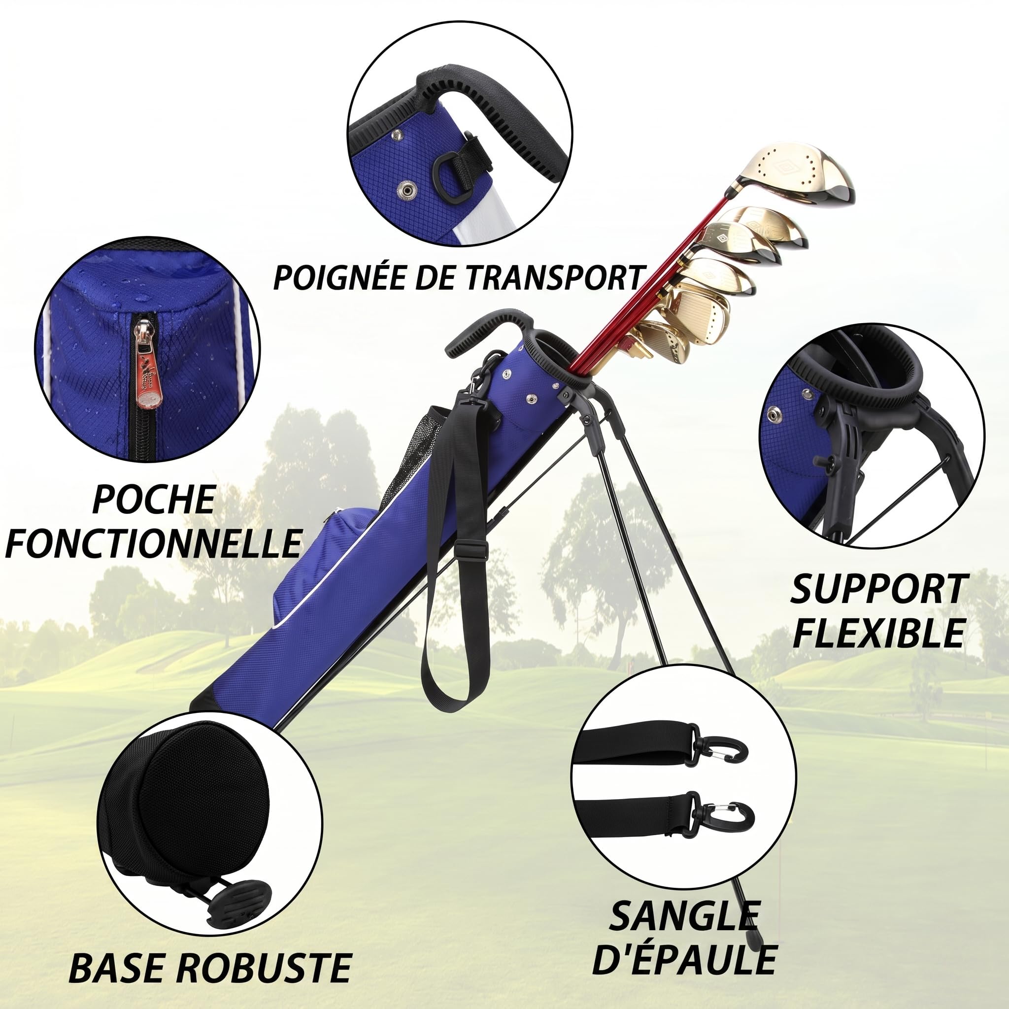 PGM Sunday Sac de golf avec support et sangle – Sac de transport ultra léger pouvant contenir jusqu'à 9 clubs – Sac de voyage étanche pour parcours de course et cours exécutifs