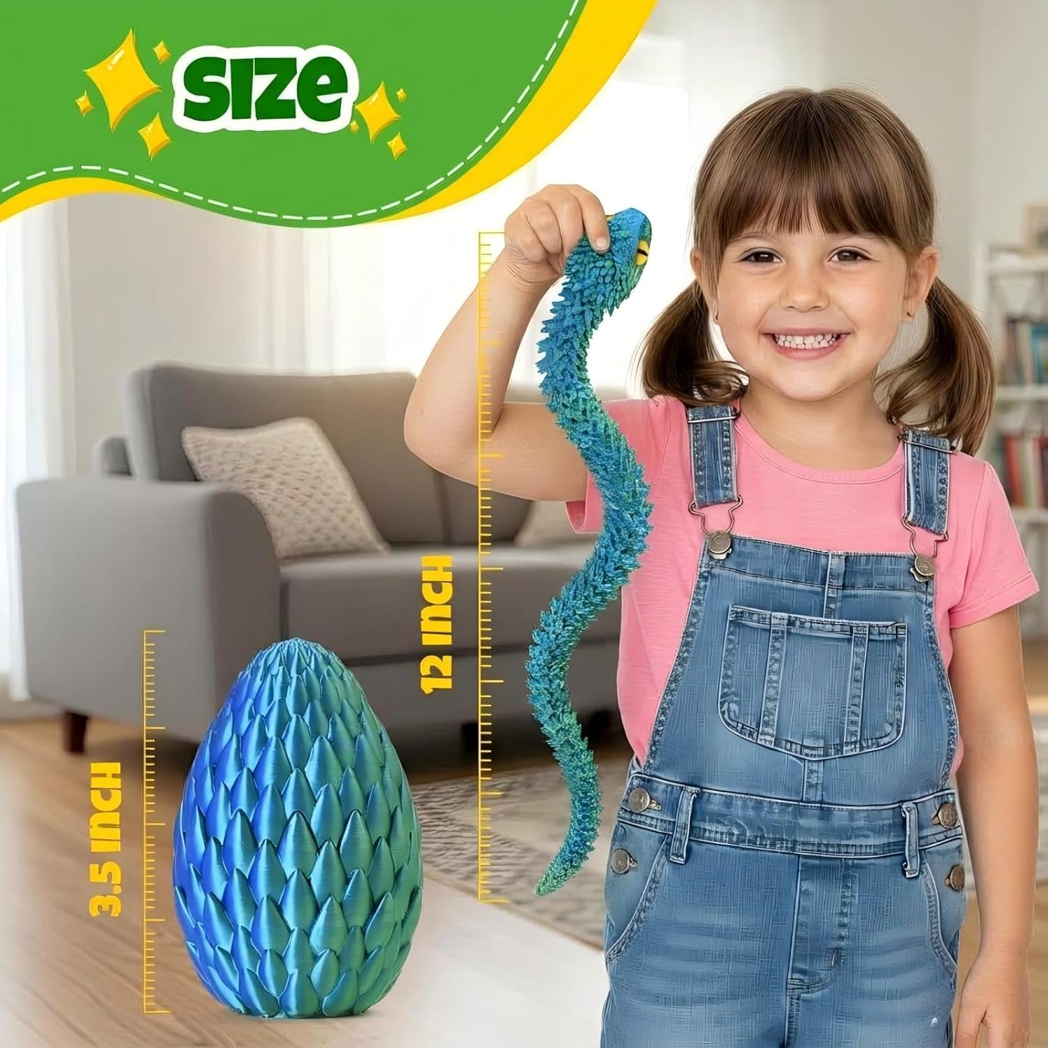 3D Printed Snake Egg for Kids Teens – Hatch a Poseable Serpent, Reusable Treasure Chest, Fidget Toy & Desk Decor – Perfect for Mother's Day, Children's Day, Birthday Gifts (Blue-Green)