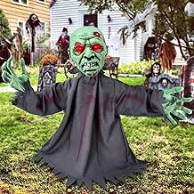 Zombie Halloween Decorations Outdoor Scary Halloween Decor Moveable Animated Zombie Halloween Props Decoration Halloween Exterieur with Glowing Eyes and Sound for Outdoor Courtyard Party Graveyard