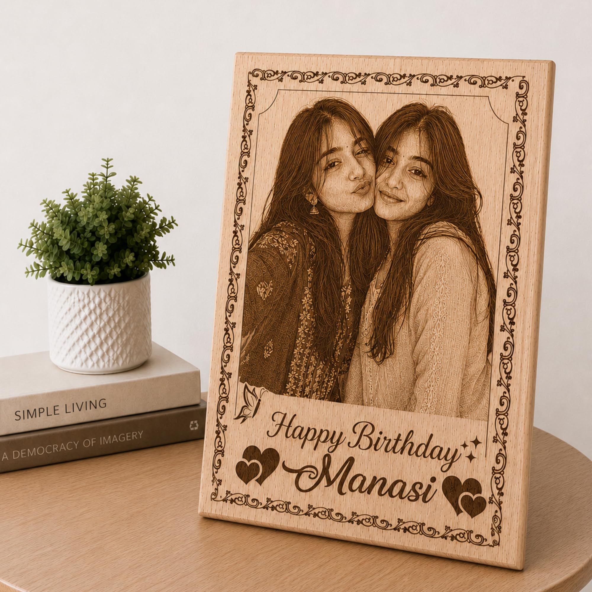 Giftairs Customised Wooden Photo Frame with Engraved Photo & Message Tabletop, Rectangular photo Plaque best Gift for Best Friends Birthday, Anniversary (4X5inch)-image-34