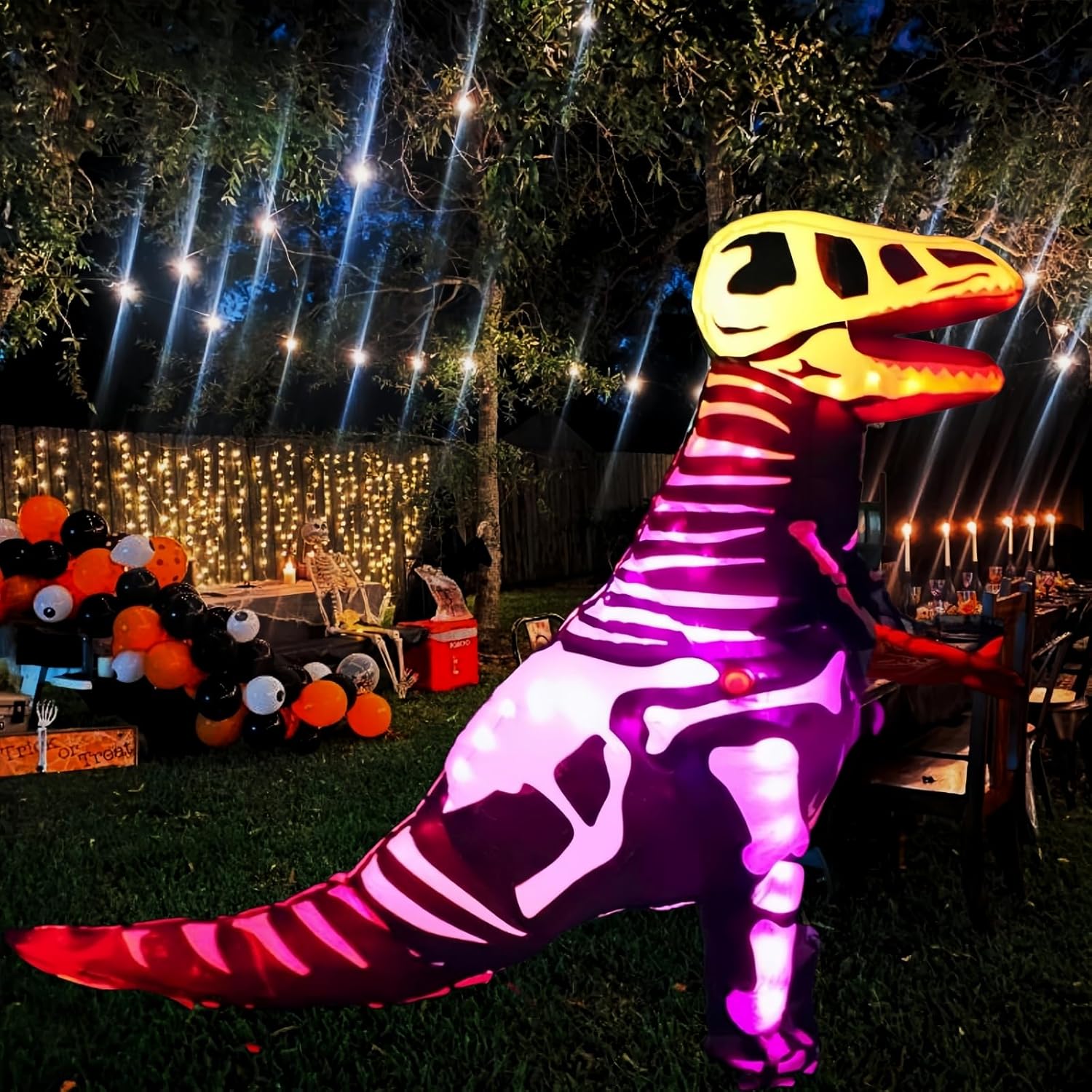 Adult Inflatable Costume, Smart LED Light Up Skeleton Dinosaur Costume, Full Body T-Rex Blow Up Costume for Halloween Cosplay Parties - Image 7
