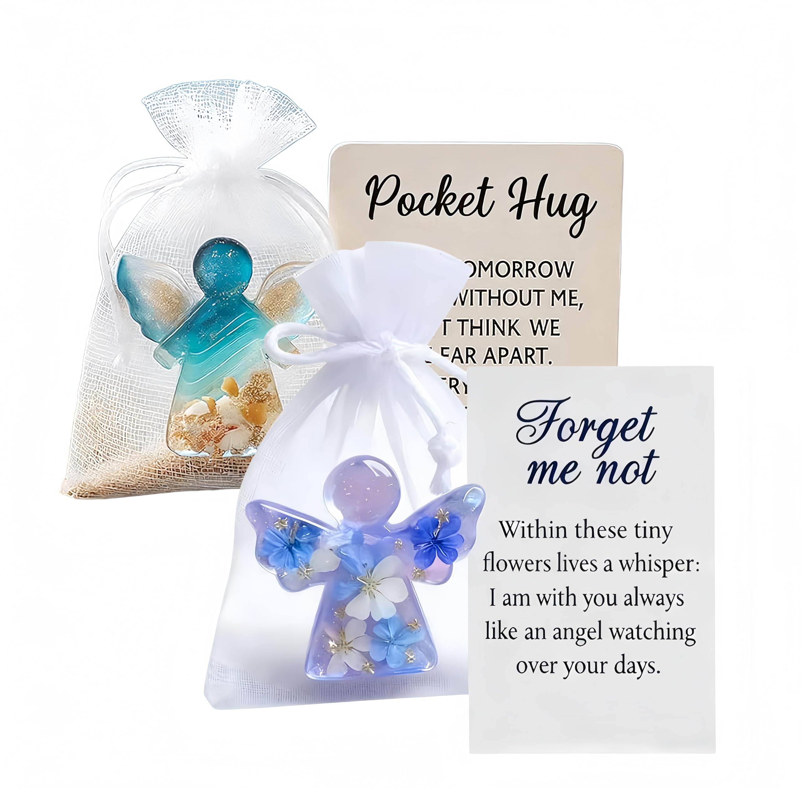 2 Pcs Forget Me Not Angel, Forget Me Not Gifts, Sympathy Gifts for Loss, Guardian Angel Bereavement Gifts for Memorial, Keepsake for Grieving Friend, Emotional Support Gift for Remembrance