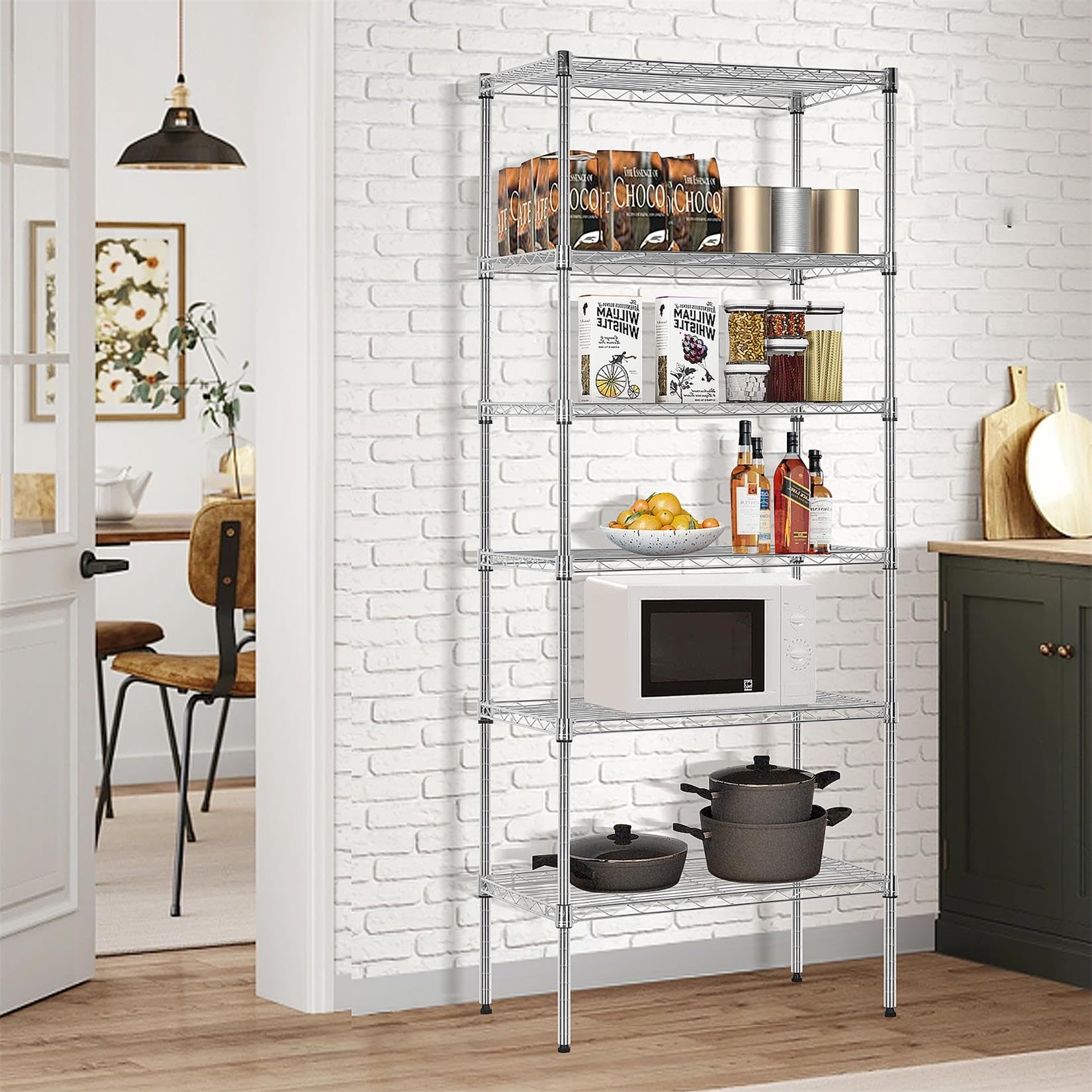 BLKMTY Tall Shelves 6 Tier Wire Shelving Storage Metal Shelf Standing Shelf Units Height Adjustable Garage Shelves 23"x13"x59" W/Feet Leveler 1500lbs