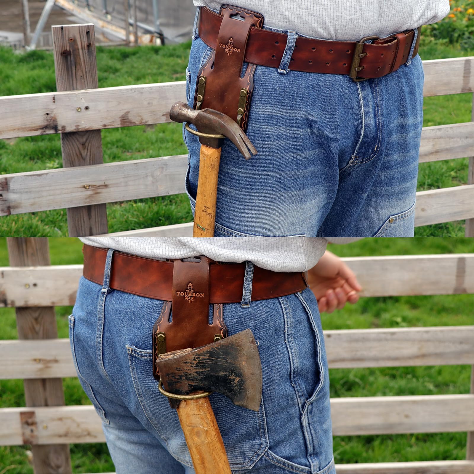 TOURBON Leather Hammer Holder Axe Garden Hand Tools Holster for Carpenters Builders Fits 3" Belt, Brown, 9.5*5*17.3cm - Image 4