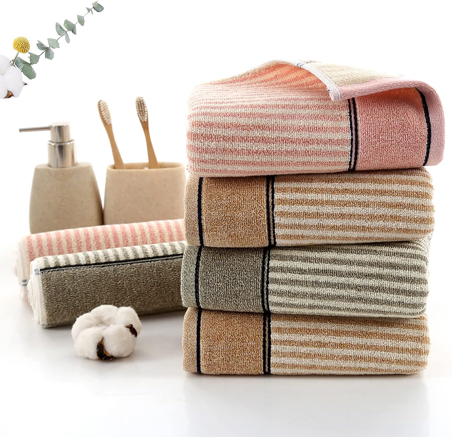 Pidada Hand Towels Set of 2 100% Cotton Striped Pattern Absorbent Soft Decorative Towel for Bathroom (Pink) - Image 5