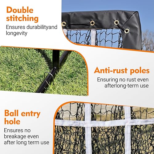 Miniatura 6 de Red de lanzamiento, red de lanzamiento de béisbol de 9 hoyos con zona de ataque, red de softbol ajustable para batear, lanzar bateo, entrenador de