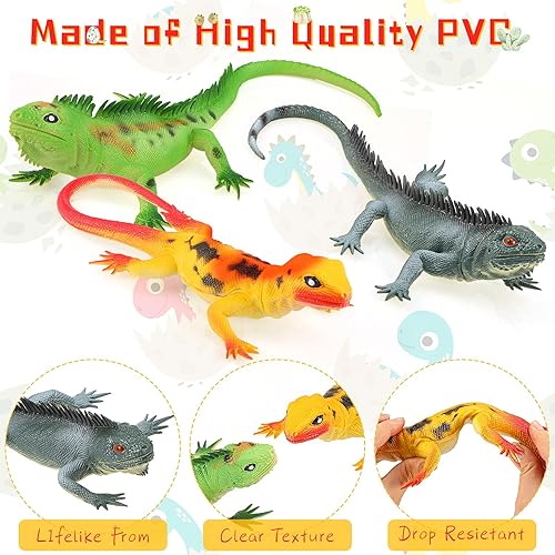Miniatura 4 de Skylety 3 piezas de juguete de lagarto con sonido de 13.5 pulgadas, juguete de iguana de plástico que presionará hará un sonido, figuras de animales