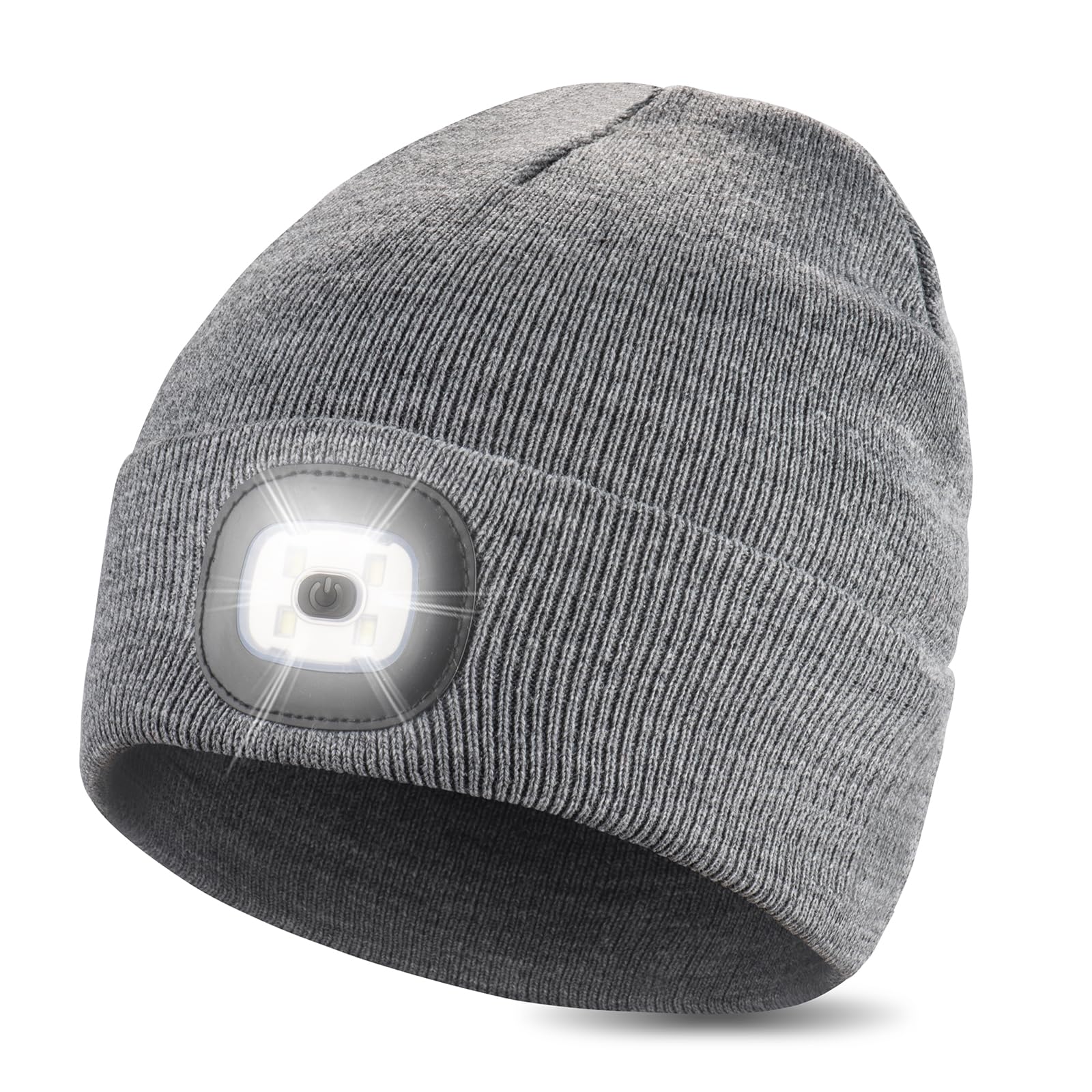 Tutuko Unisex LED Beanie with Light, USB Rechargeable Headlamp Knitted Winter Cap Gifts for Men Women Dad