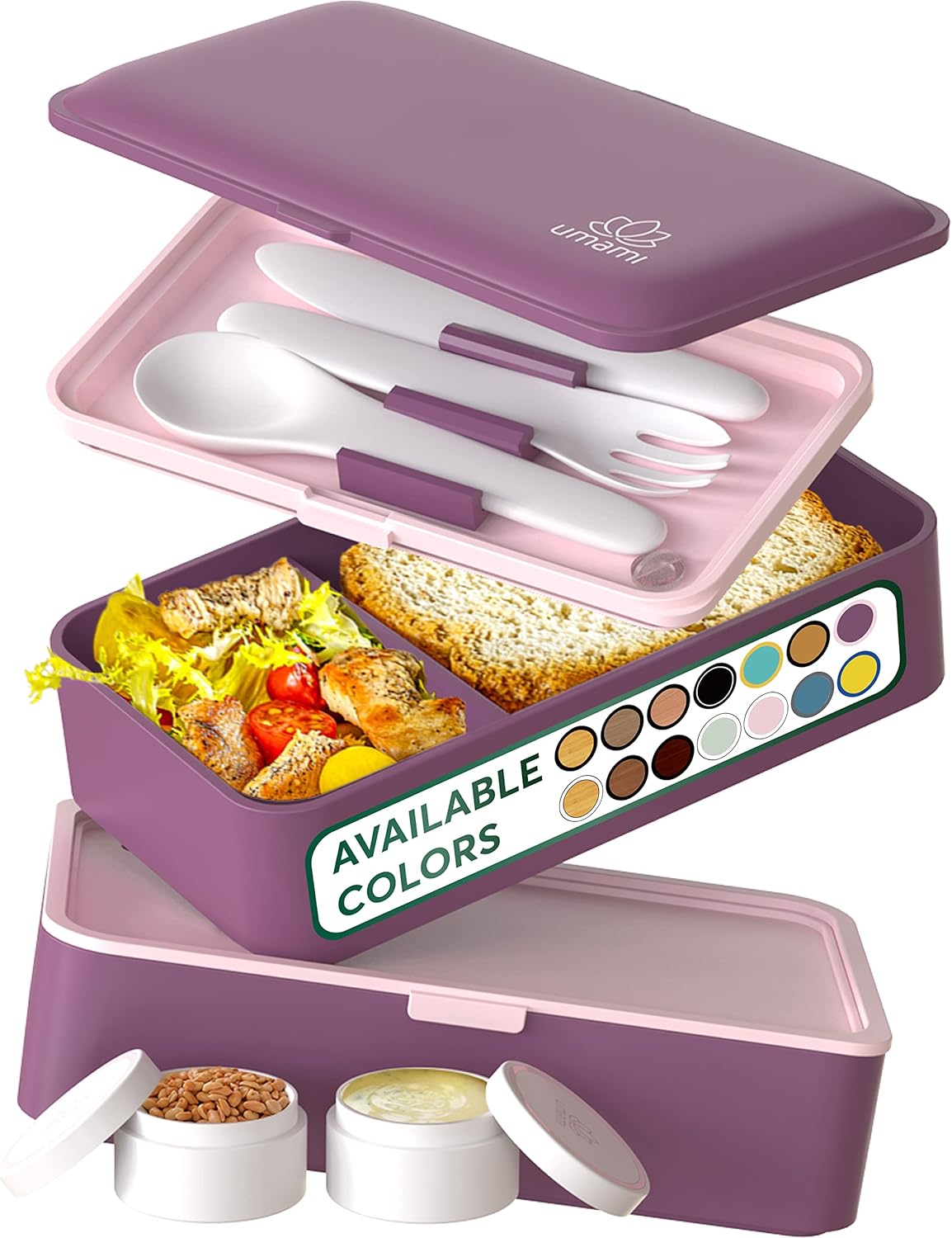 Umami Bento Box Adult Lunch Box with Utensils, 1200 ml Large, AllinOne Meal Prep Compartment
