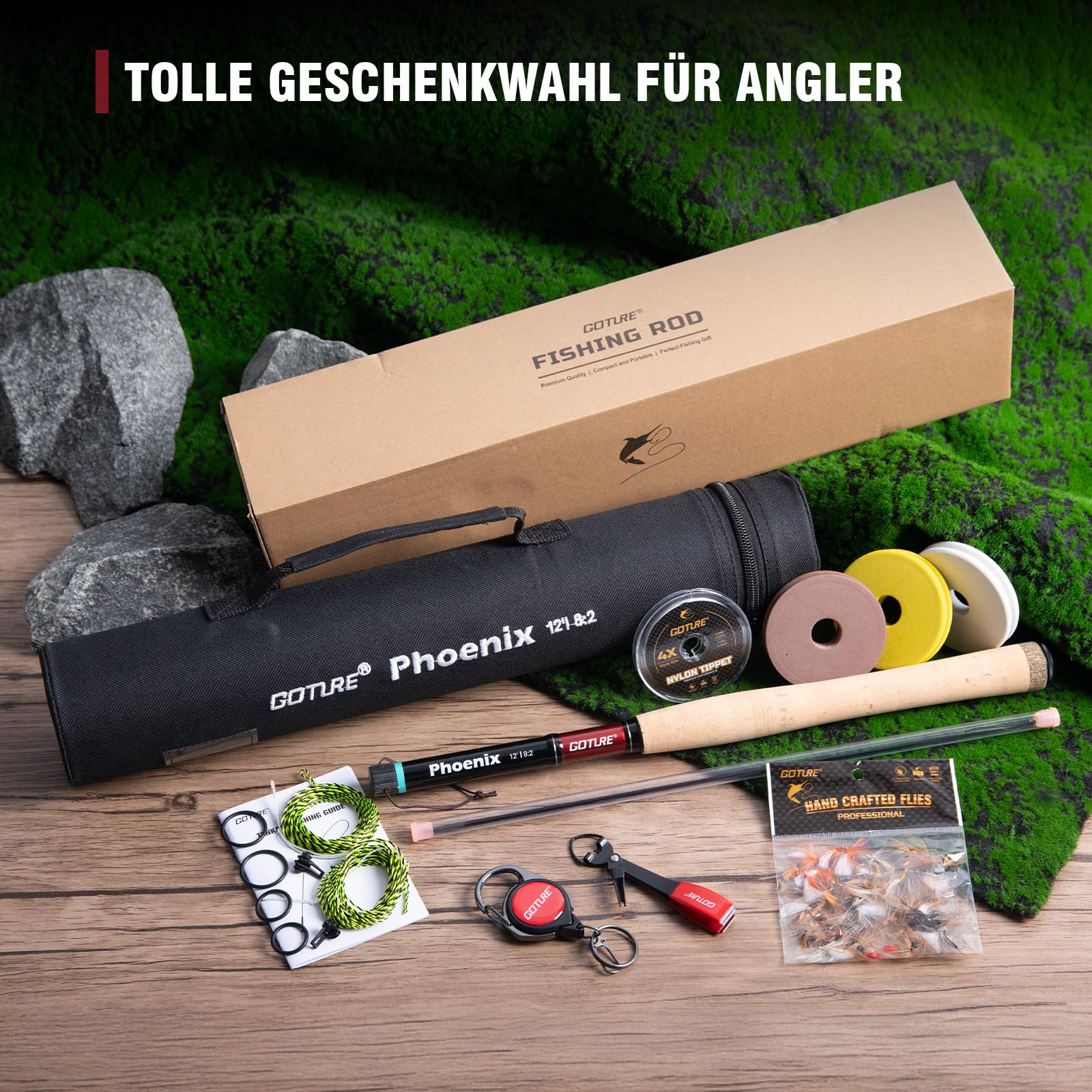 Goture Angelrute - Tenkara-Rute in 3,6 m, komplettes Tenkara-Ruten-Set für Anfänger, 24T Kohlefaser, leicht zu werfen, flexibel, langlebig, leicht und kompakt