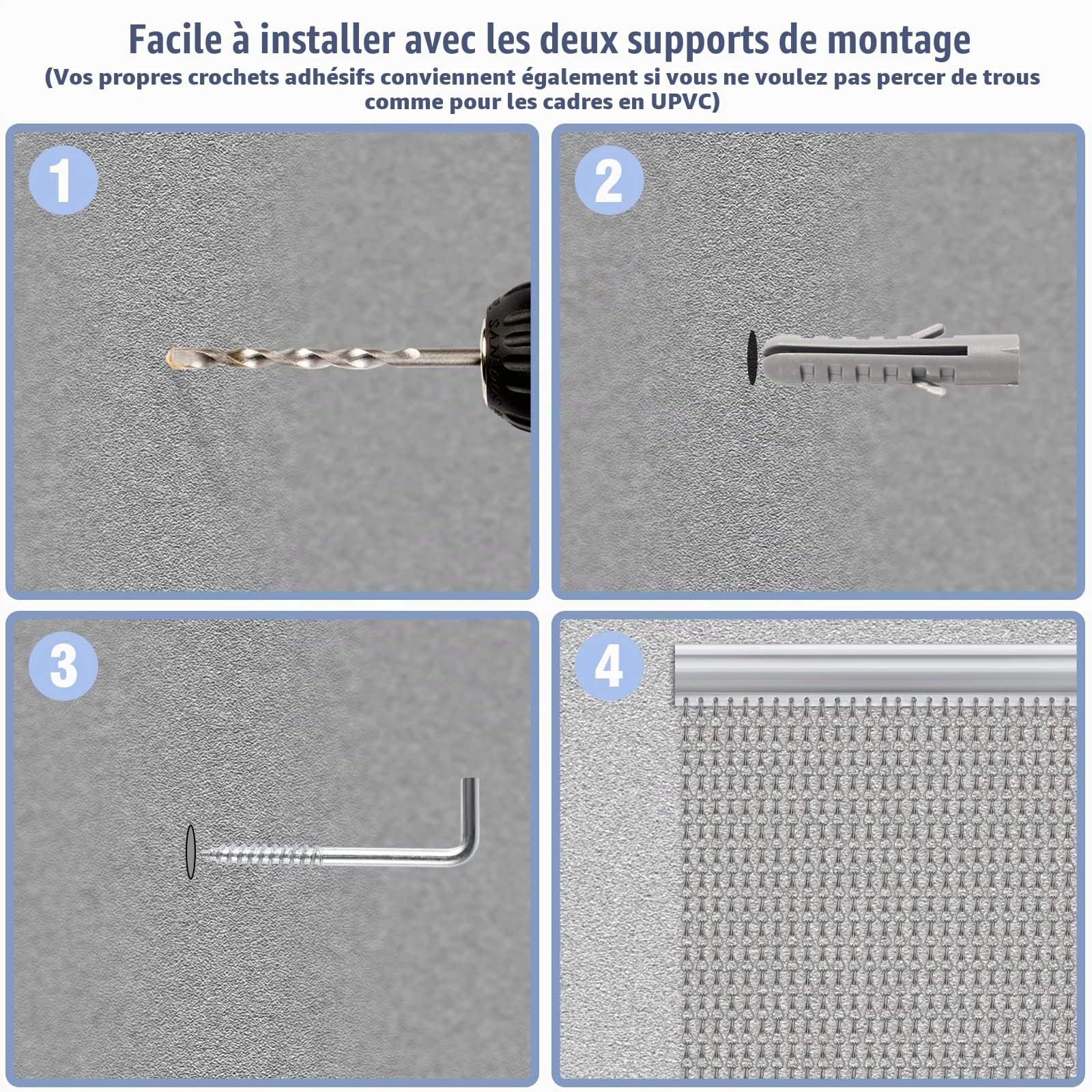 VerRich Gray 100 x 210 cm Chaîne d'aluminium Curtain Porte d'écran de Mouche Métalle Bouteaux de Rideau de Rideau