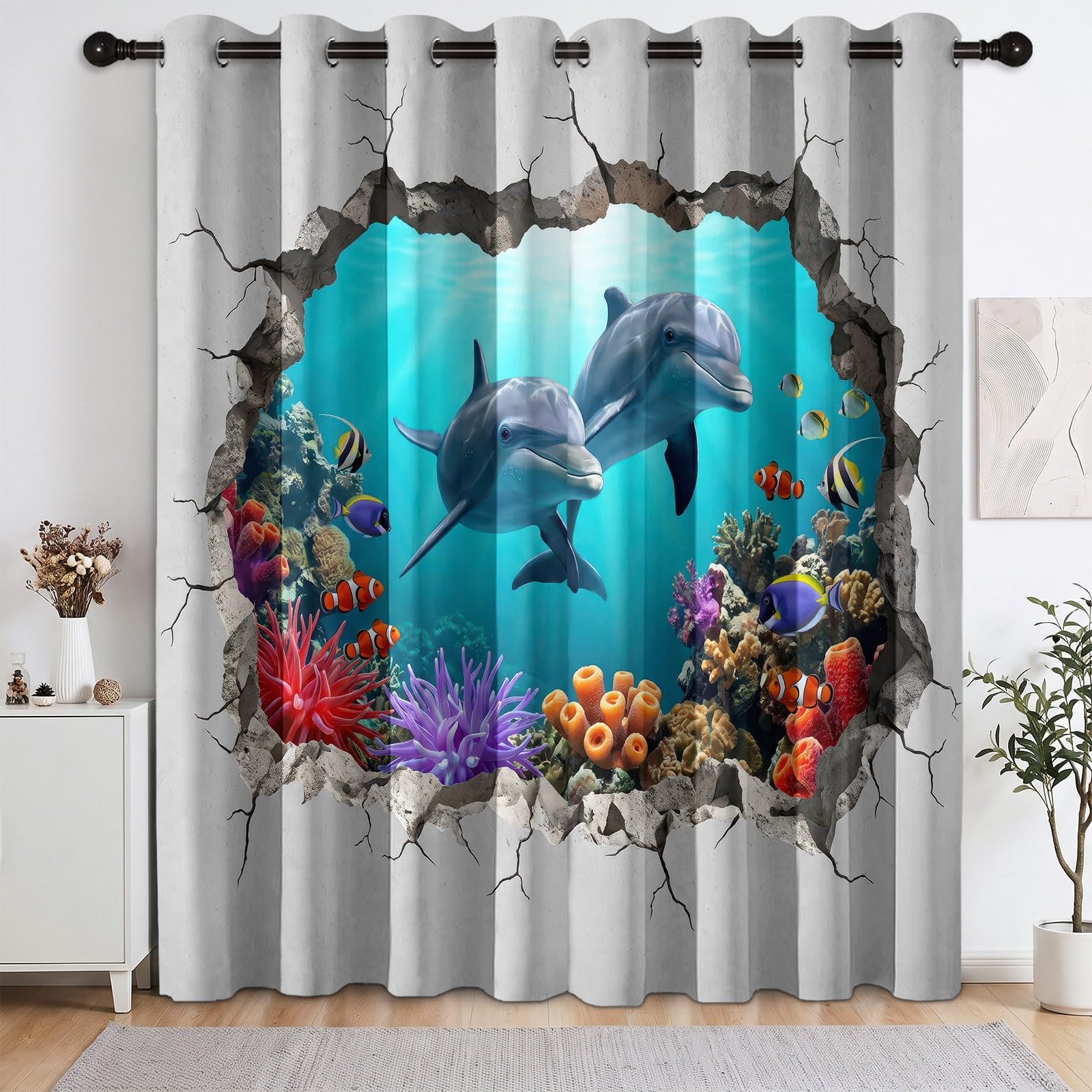 Set di 2 tende oscuranti in stile costiero, altezza 260 x larghezza 140 cm
