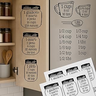 TOOLSSIDE 2 Pack Kitchen Conversion Sign with Kitchen Measurement Conversion Chart for Bulk Products – Vinil Kitchen Conversion Decals - Measurement Chart for Kitchen. They are Clear!