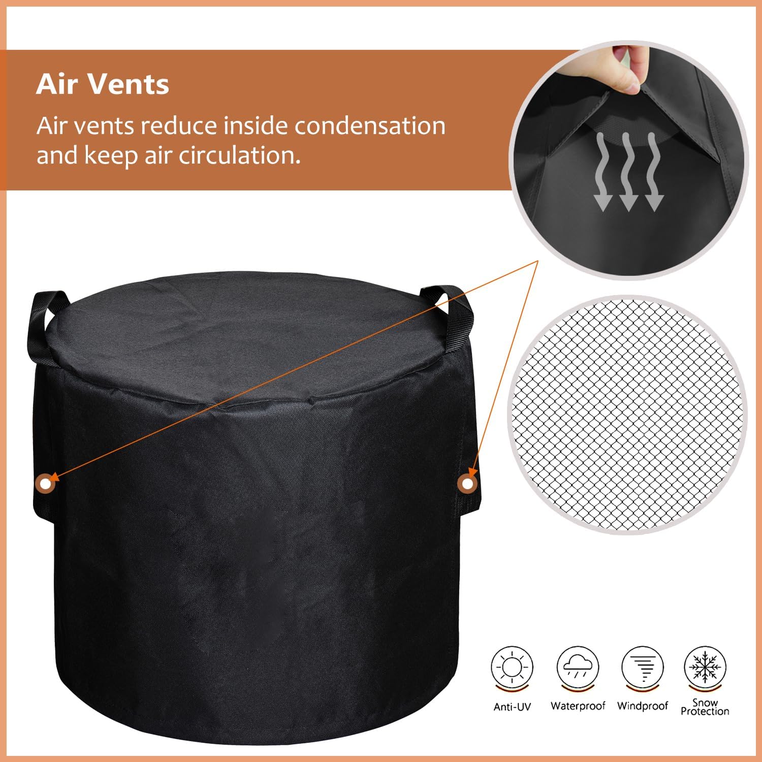 SheeChung Fire Pit Cover Round for 18"D x 15"H,Outdoor Fire Pit Round Cover,Waterproof 600D Polyester Cover,Anti-UV&Tear Resistant-Fits for Tabletop Firepit Outdoor Side Table Small Wicker Table